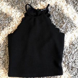 Shein cropped black halter top with keyhole back
